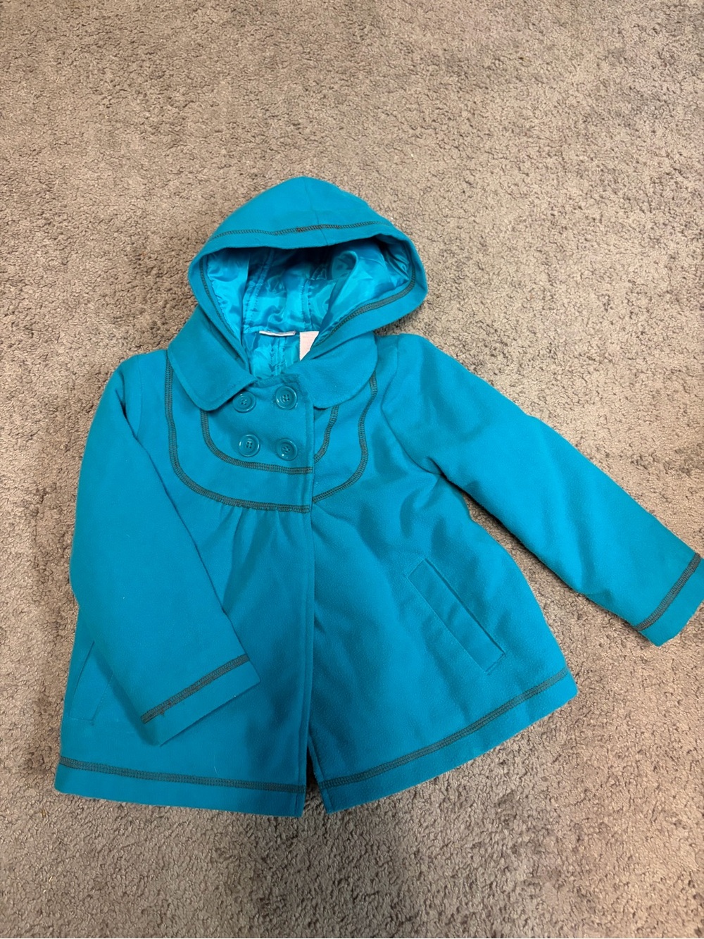 Nannette Bright Teal Hooded Double-Breasted Pea Coat